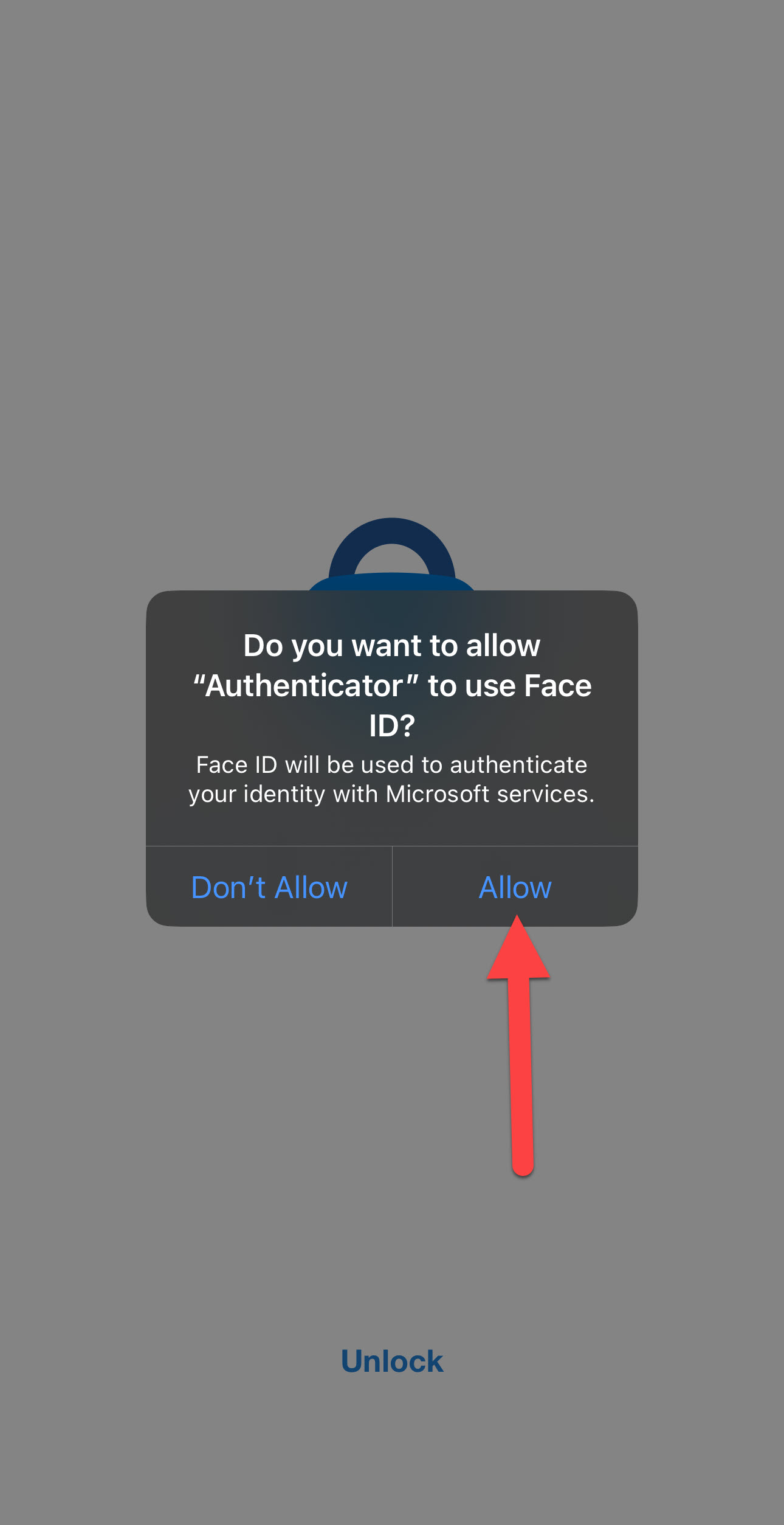 Image Microsoft Authenticator app requesting to use Face ID
