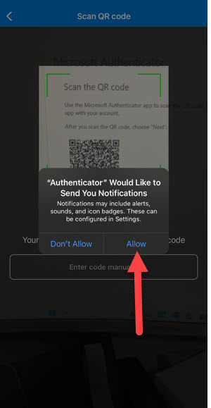 Image Microsoft Authenticator app requesting to send you notifications