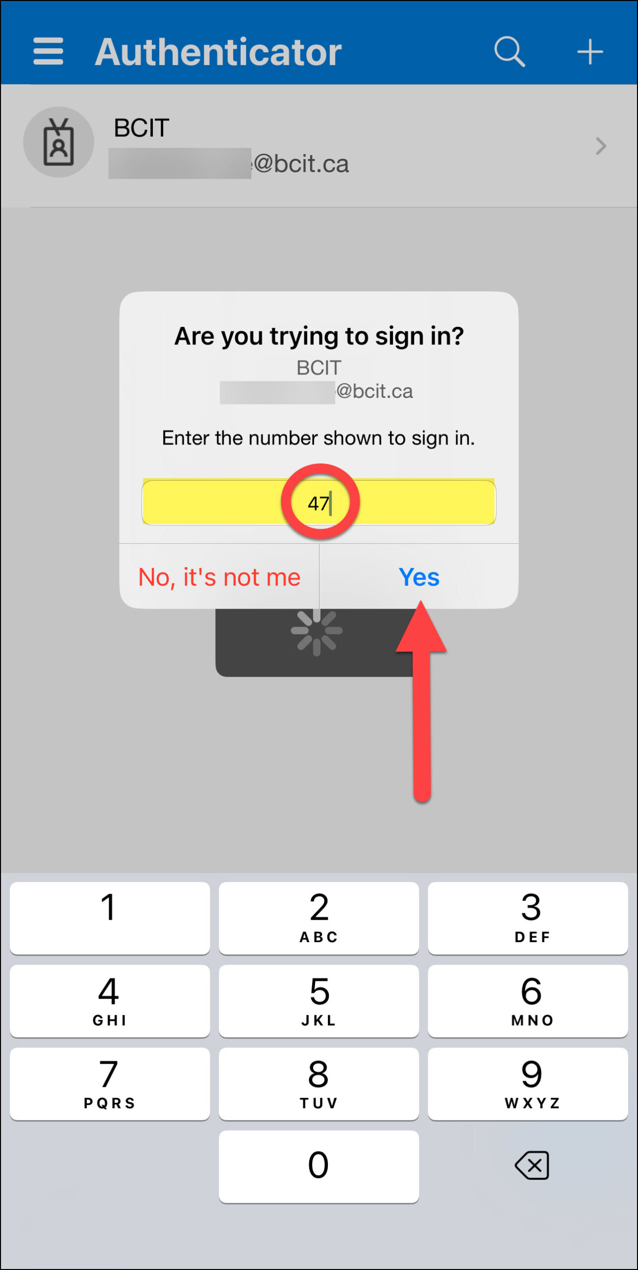 Image Microsoft Authenticator app and entering the number assigned to authorize