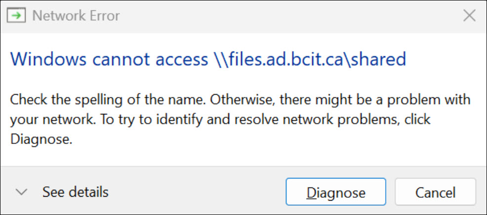Screenshot error message that Windows cannot access file path because of spelling