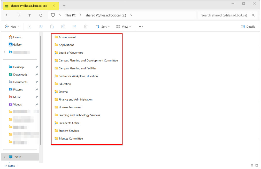 Screenshot of directories in S drive
