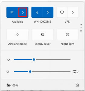 Screenshot of selecting the Manage Wi-Fi Connection icon