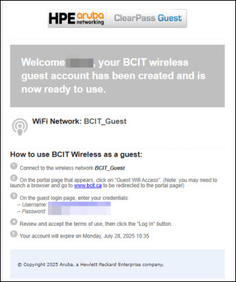 Screenshot of what you see after signing in to your Guest WiFi