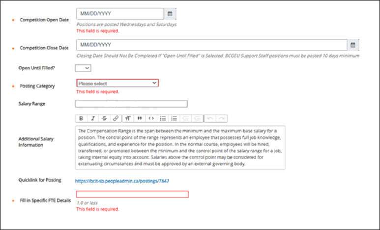 Screenshot of PeopleAdmin and filling Position Information screen and scrolling down to see more info