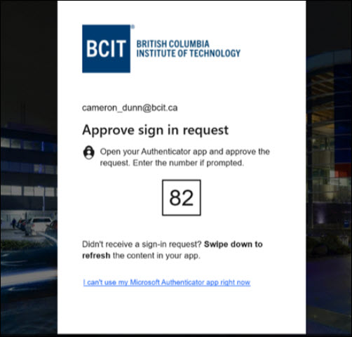 Screenshot of Microsoft Authenticator app requesting number confirmation
