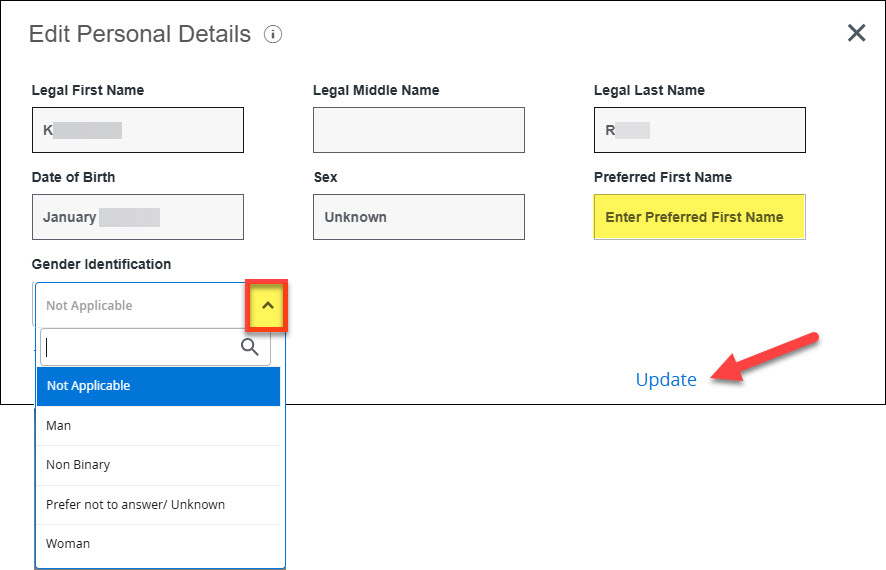 Screenshot of Personal Details fields of Employee Dashboard