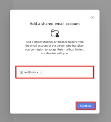 Screenshot of Add a shared email account box