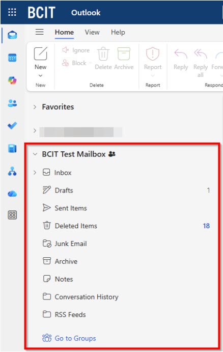 Screenshot of when Shared Email Account is added into your outlook
