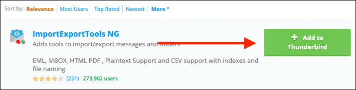 Screenshot of Movilla Thunderbird and clicking on Add to Thunderbird button